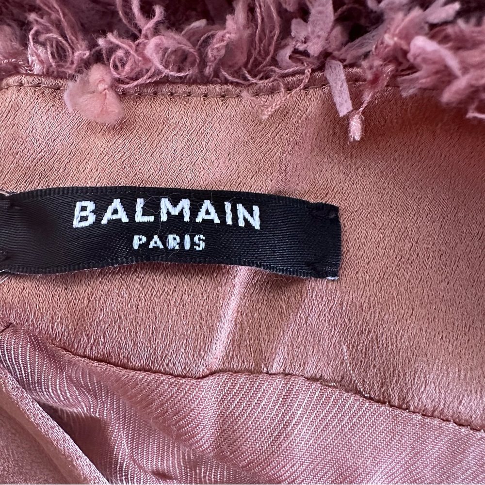 BALMAIN Strapped Short Dress Nude Tweed Buttons - Picture 11 of 12
